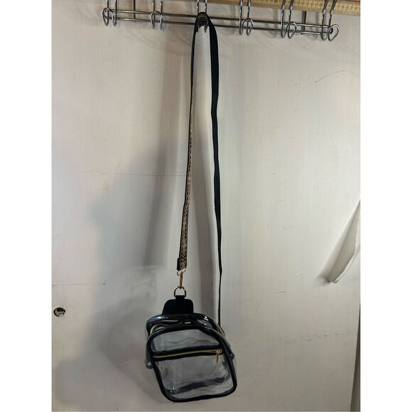 Clear concert crossbody bag gold zippers brown adj strap - Picture 5 of 9